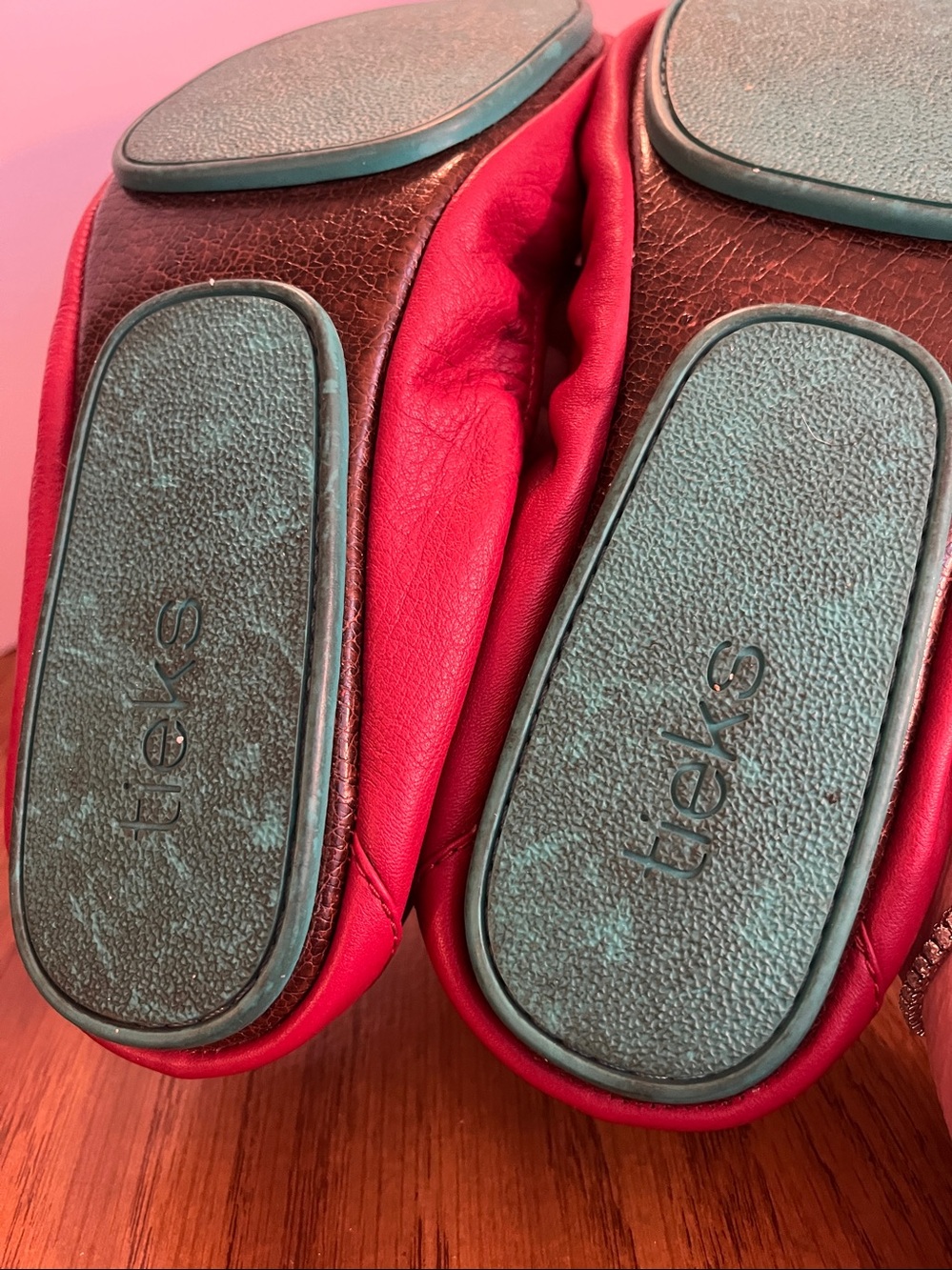 Tieks Red Leather Ballet Flats with Teal Accent Size 10 - Picture 8 of 8